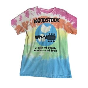 Liquid Blue Woodstock T-Shirt‎ Tie-Dye Hippie Music Guitar Bird Medium - READ